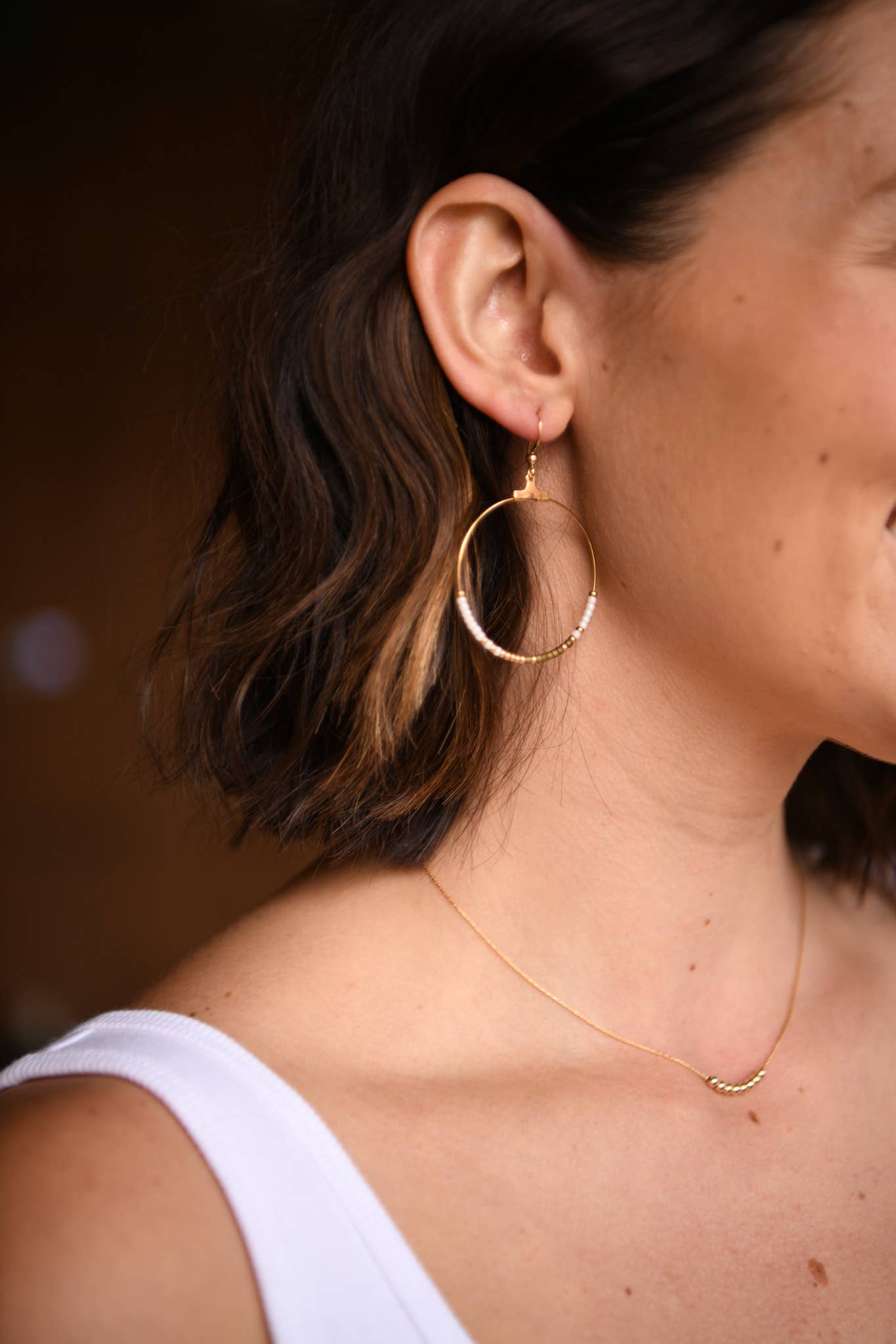 Seed Bead and Gold Plated Hoop Earring