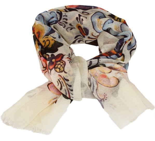 White Rosemaling Scarf