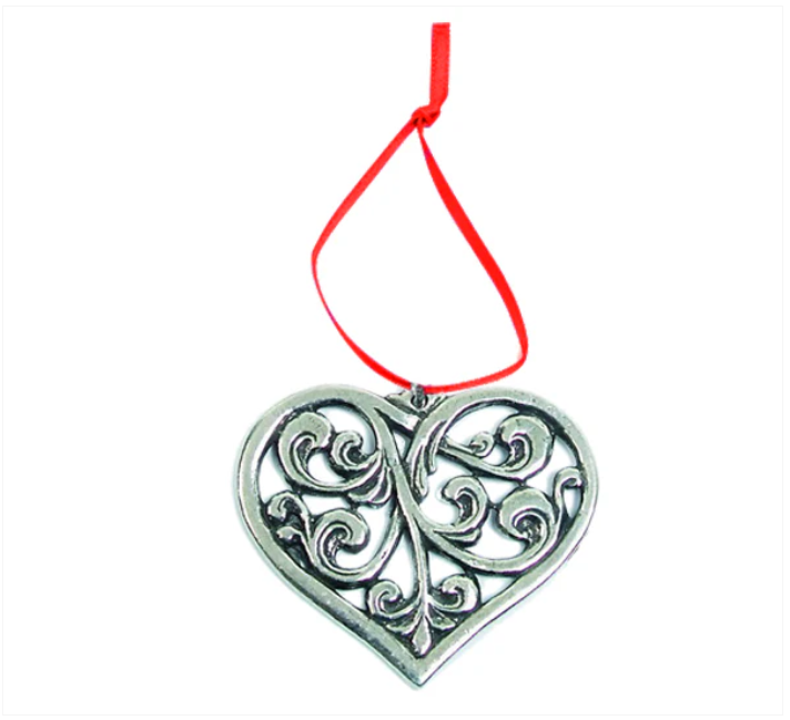 Rosemaling Heart Pewter Ornament