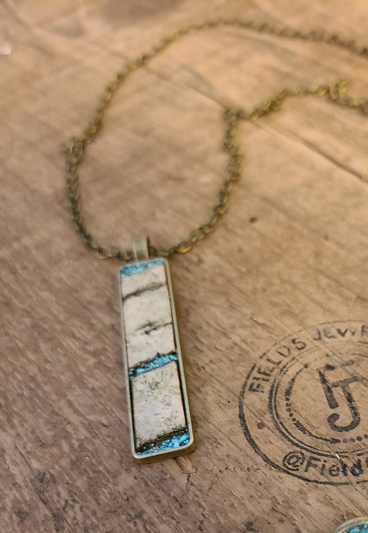 Natural Wood Birch Bark Authentic Turquoise Necklace