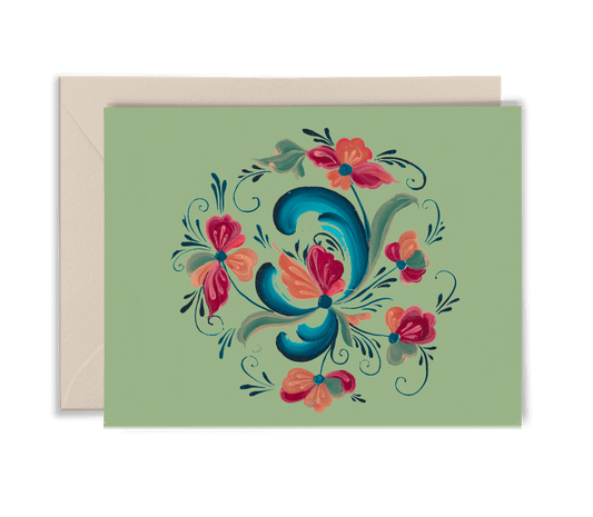 Green Rosemaling Card - Elise Watness series