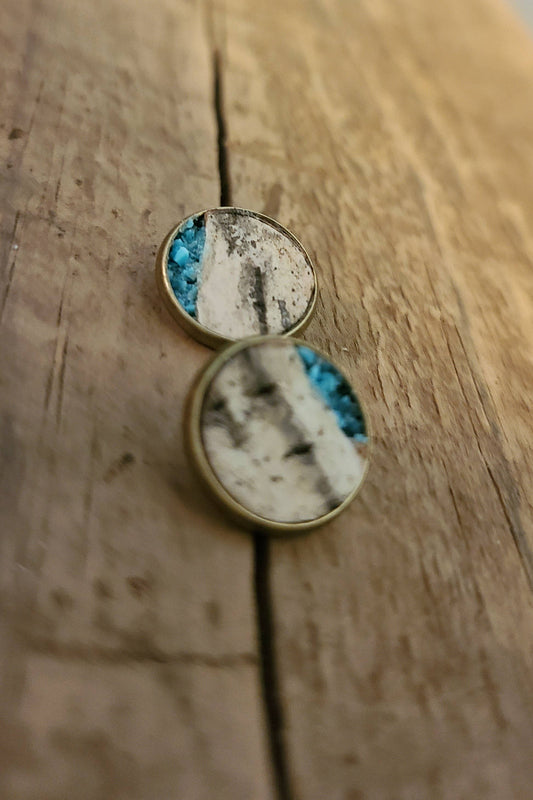 Natural Wood Birch Bark Authentic Turquoise Studs