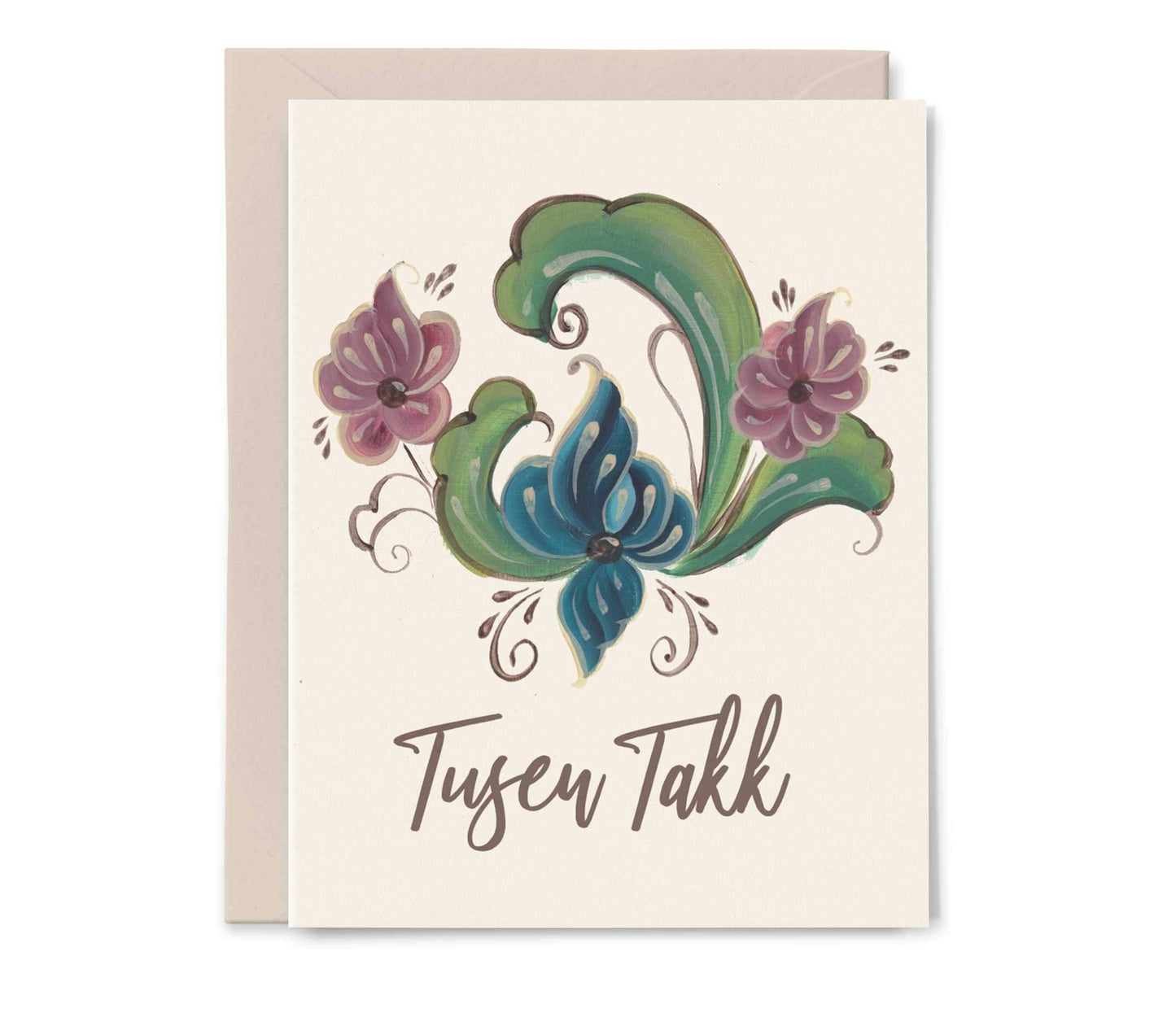 White Rosemaling Thank You Card - Elise Watness series