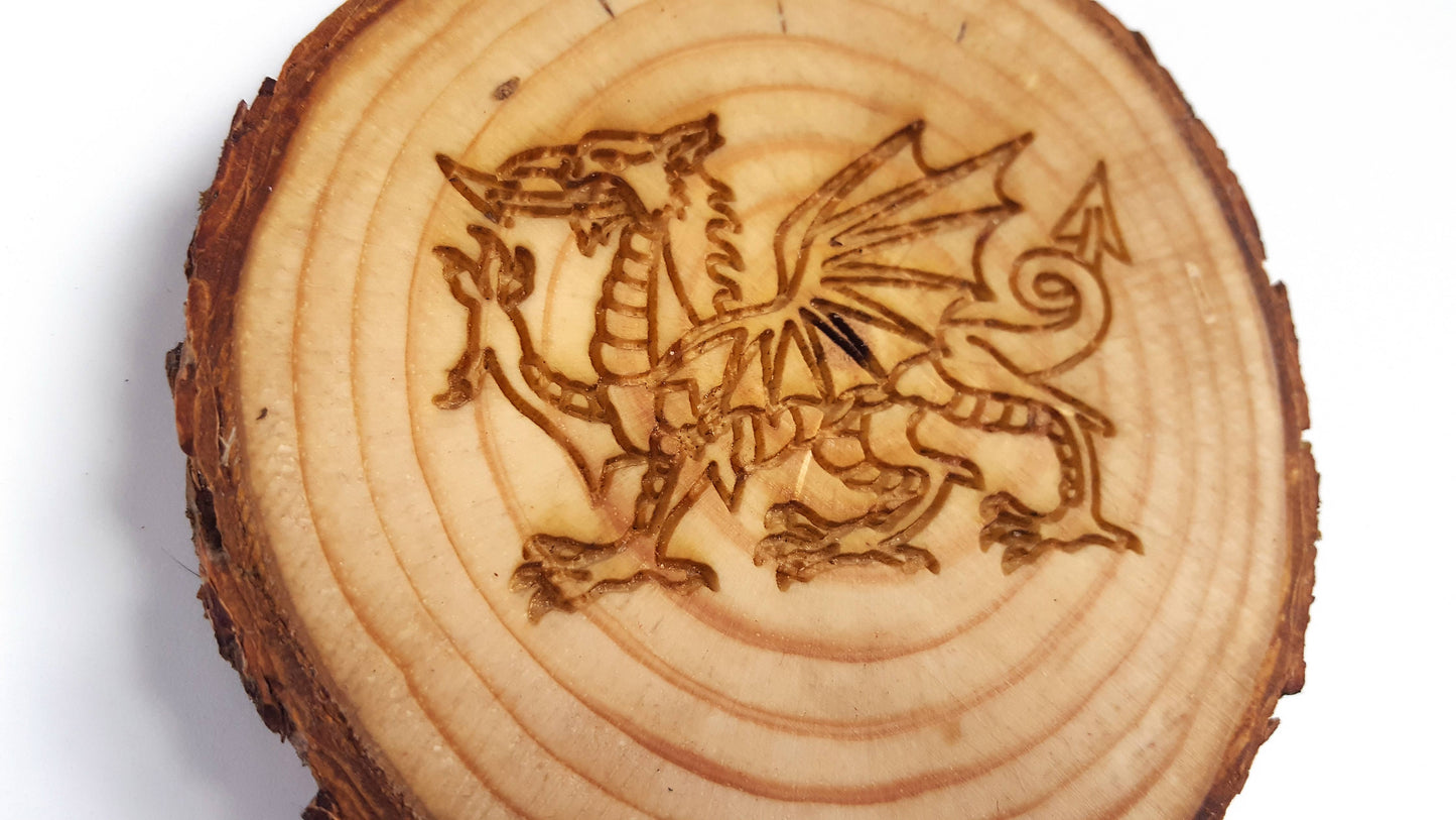 Welsh Dragon Natural Pine Wood Slice Coasters