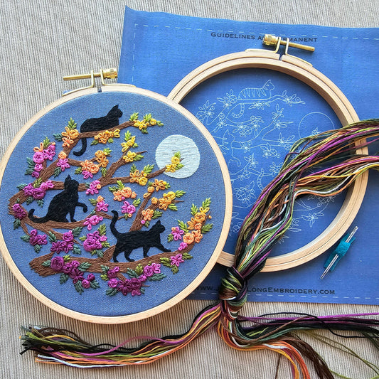 Black Cats & Full Moon Embroidery Kit