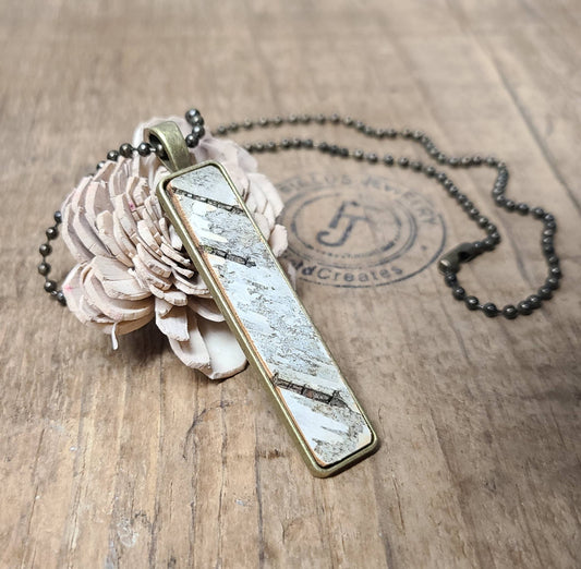 Natural Wood Birch Bark Rectangle Pendant Necklace