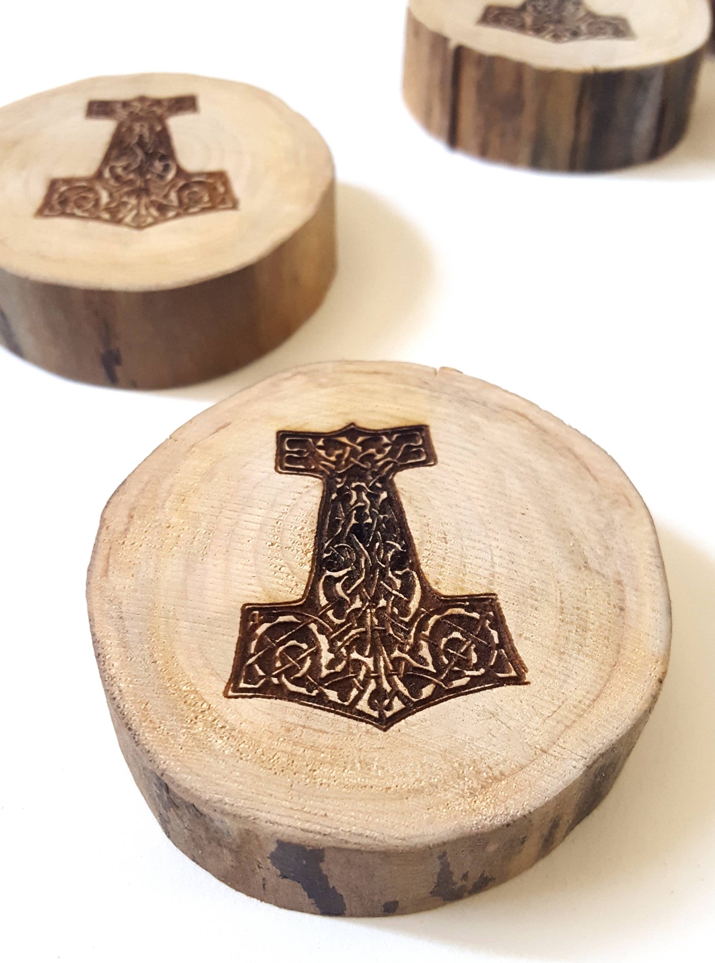 Mjölnir Wood Round Magnet, Tree Slice Fridge Magnet