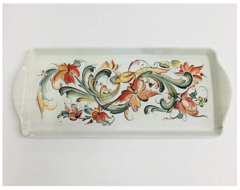 White Rosemaling Almond Cake Serving Tray