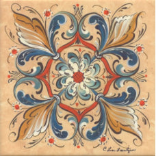 Rosemaling Ceramic Tile, Tan