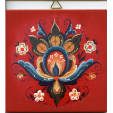 Rosemaling Ceramic Tile, Red