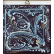 Rosemaling Ceramic Tile, Black