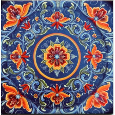 Rosemaling Ceramic Tile, Blue