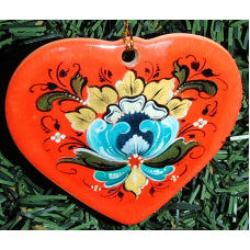 Rosemaling Ceramic Heart Ornament, Red