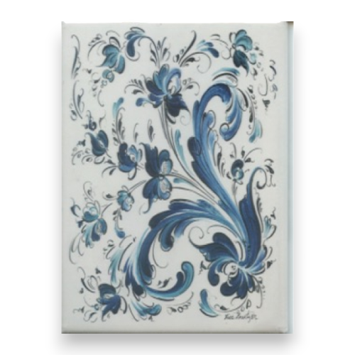 Rosemaling Magnet, White/Blue