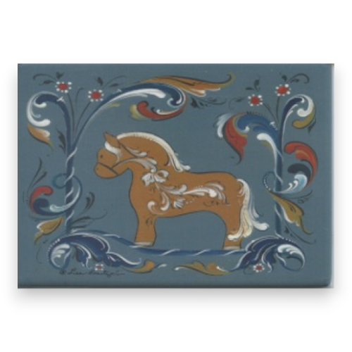 Rosemaling Magnet, Blue Fjord Horse