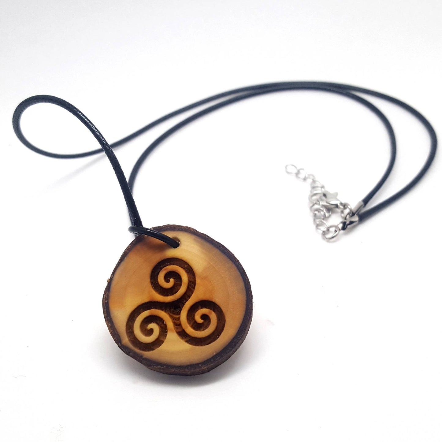 Celtic Triskelion Wooden Pendant Necklace, Triskele Symbol