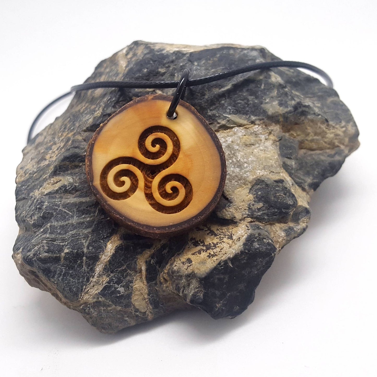 Celtic Triskelion Wooden Pendant Necklace, Triskele Symbol