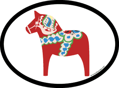 Red Dala Horse Oval Sticker