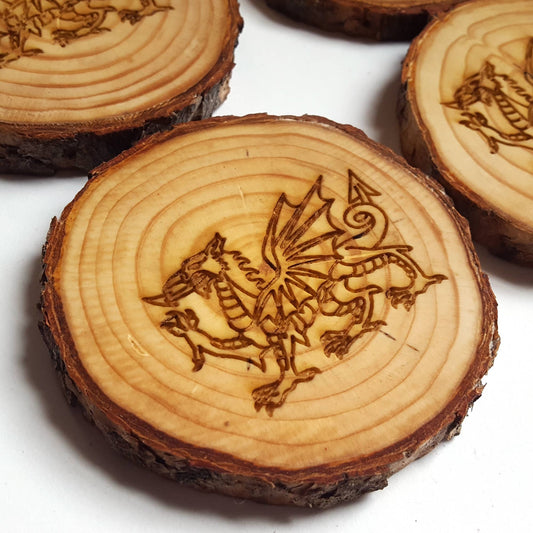 Welsh Dragon Natural Pine Wood Slice Coasters