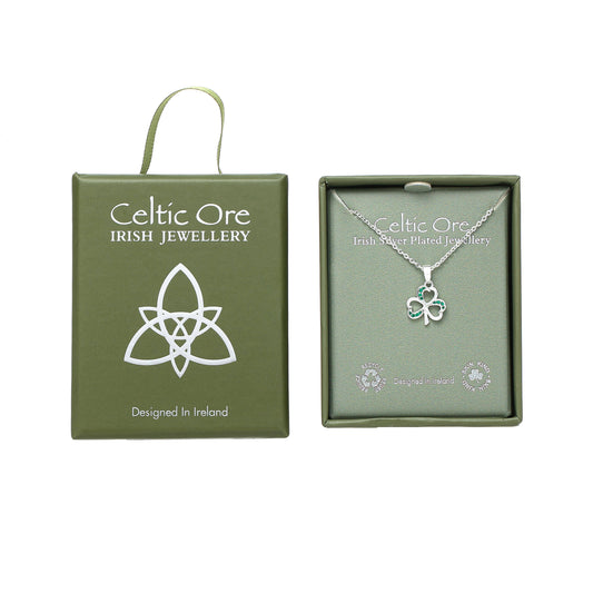 Silver Plate Shamrock Pendant with Stones