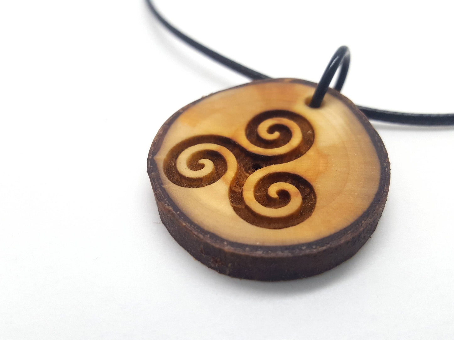 Celtic Triskelion Wooden Pendant Necklace, Triskele Symbol